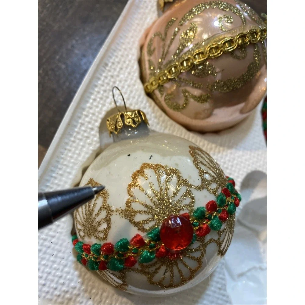 Vintage Victoria Collection Glass‎ Christmas Ornaments - Set of 3 - HEAVY WEAR